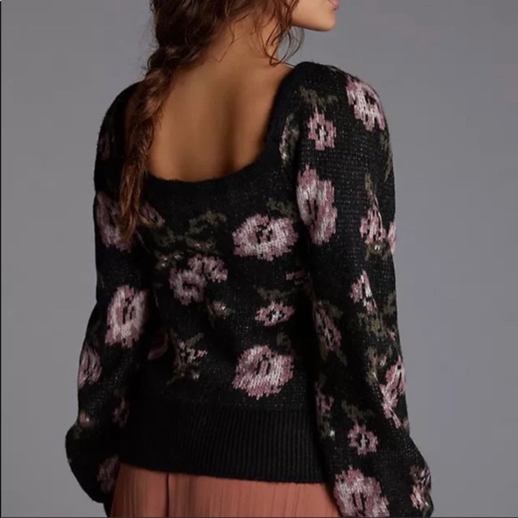 Anthropologie Square Neck Sweater in Black Floral NWT S - Picture 4 of 8